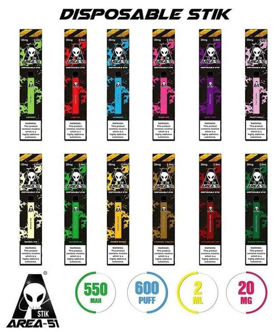 Load image into Gallery viewer, Area 51 600 Puffs 20mg 0mg Disposable Stik Vape Pod Kit
